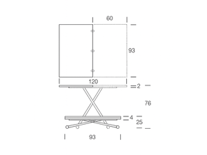 Dimensions et schéma technique de la table basse relevable extensible Amelie Altacom