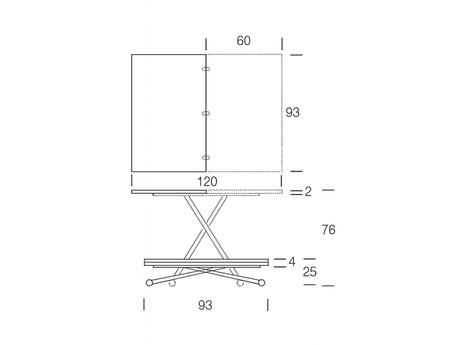 Dimensions et schéma technique de la table basse relevable extensible Amelie Altacom