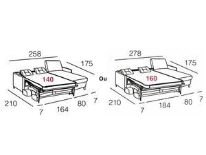 Dimensions et plan technique du canapé d'angle convertible Martin – méridienne droite et gauche