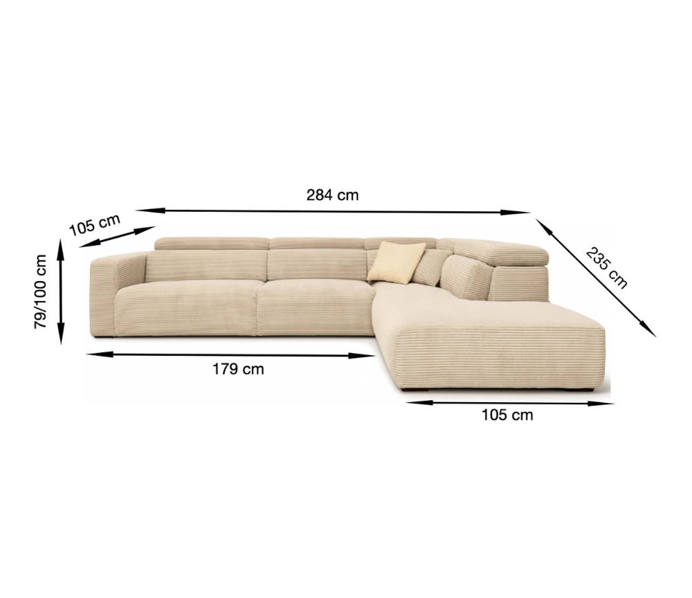 Velvet corner sofa relax 284x235cm - Faster