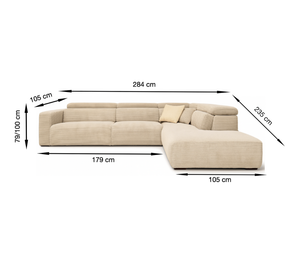 Velvet corner sofa relax 284x235cm - Faster
