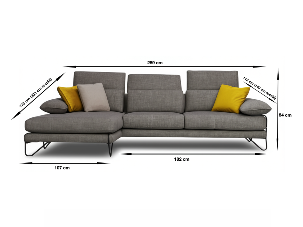 Canapé d’angle gris à dossiers avance-recul – Mona
