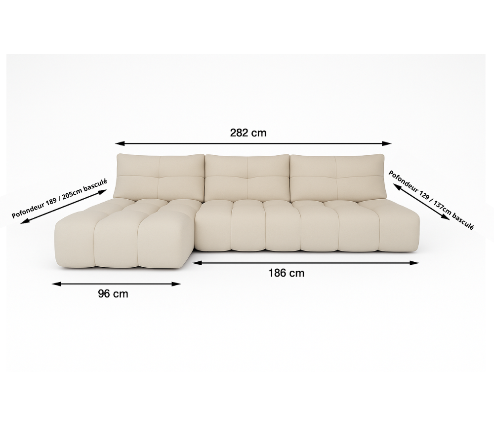 Canapé d'angle avance recule beige - Cassia