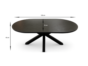 Schéma dimensions table basse ovale céramique noire Ophélie - 120x60x45 cm