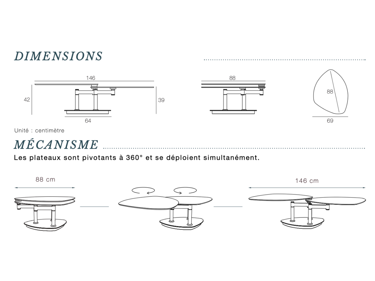 Swivel ceramic coffee table 88x75cm - Sibylle