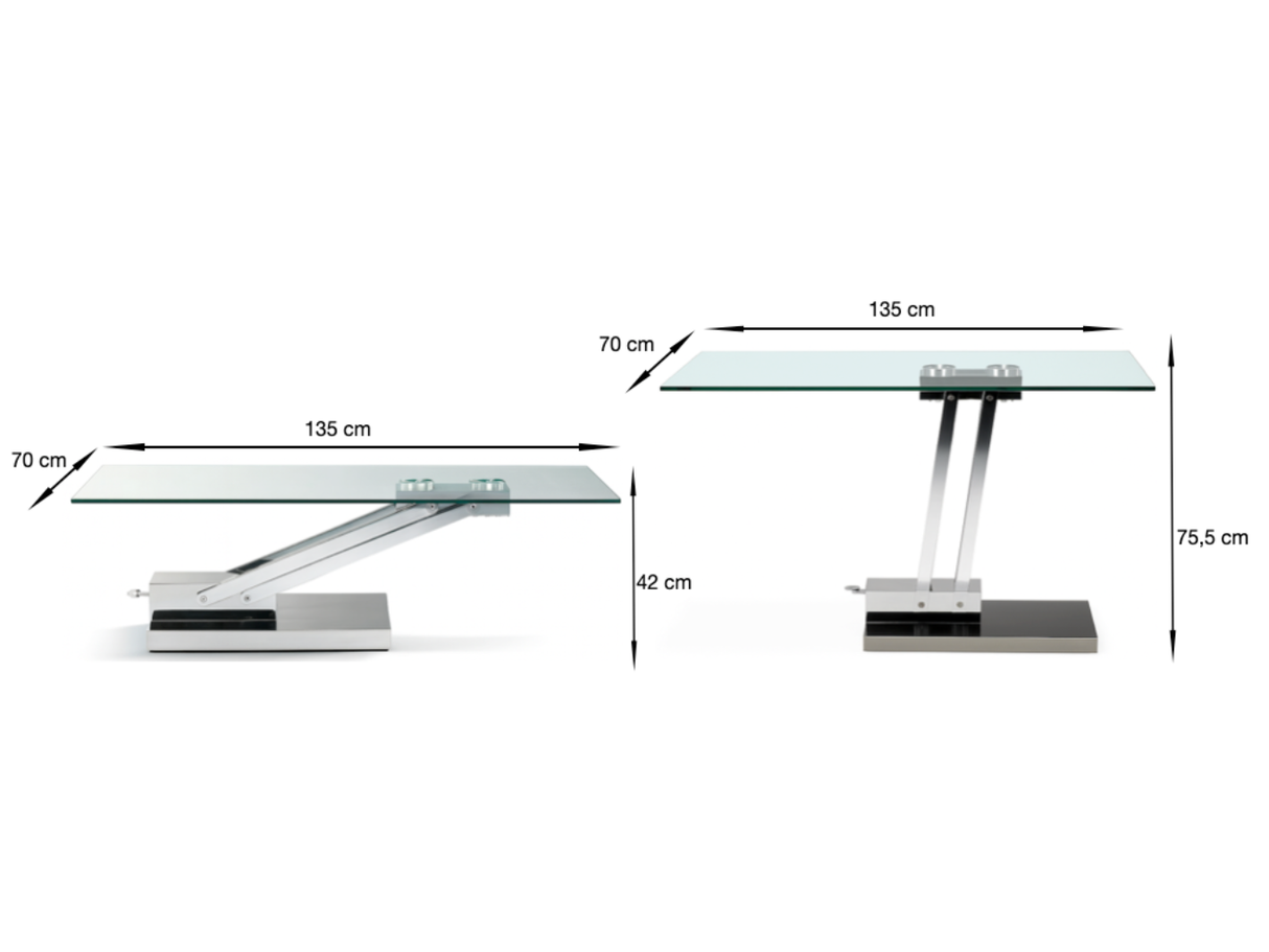 Table basse relevable en verre - Bea