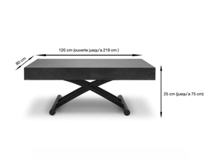 detail dimensions table basse grise ardoise marbre relevable extensible 