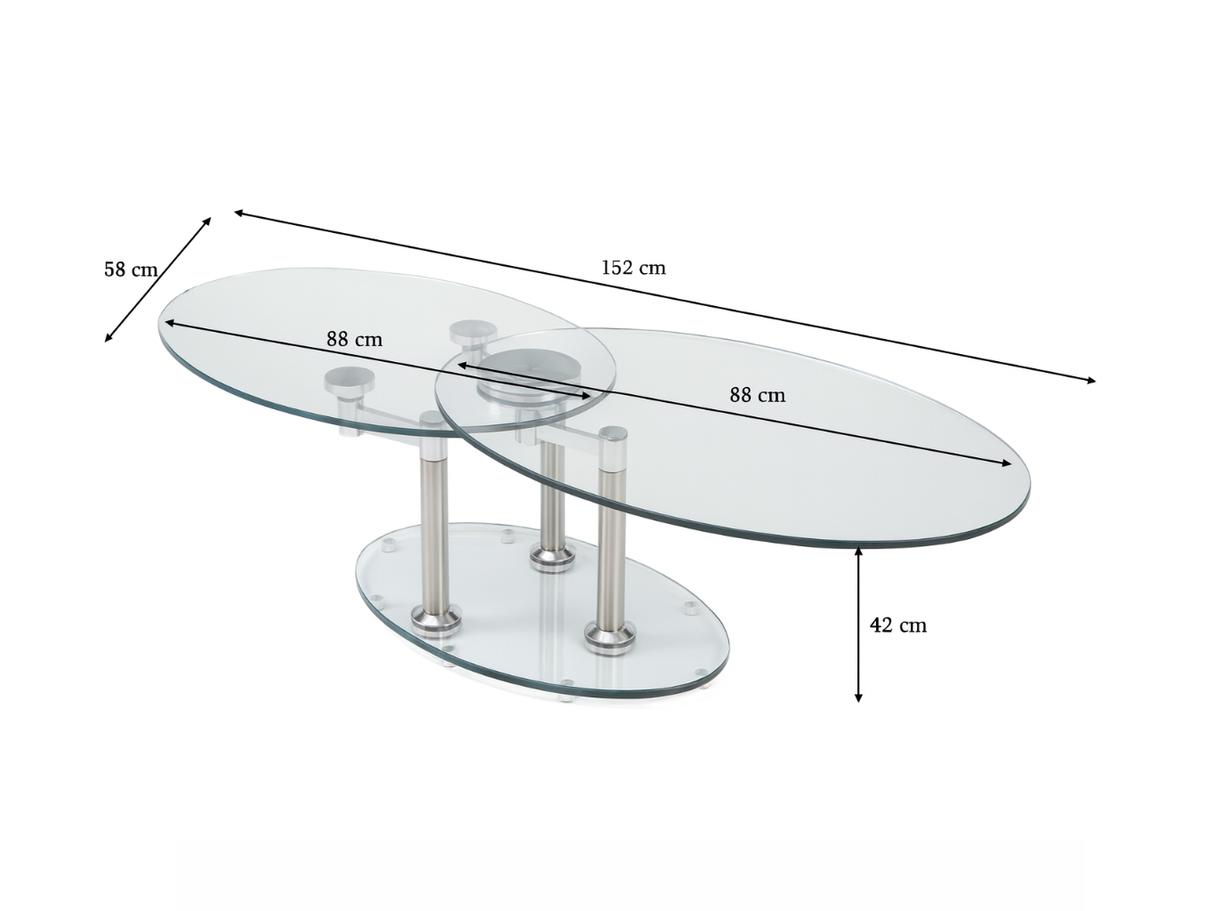 Table basse ovale verre chrome pivotante - Daniela