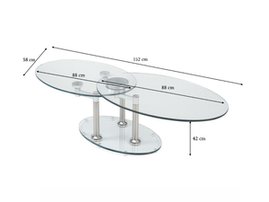 Table basse ovale verre chrome pivotante - Daniela