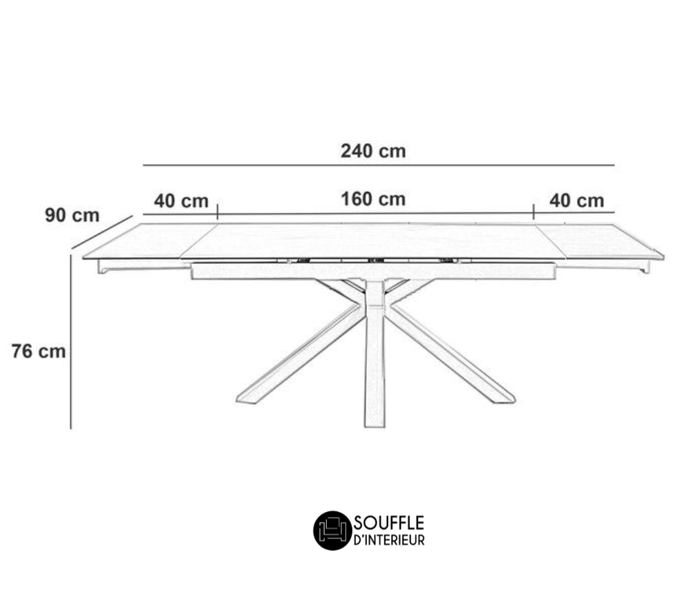 dimensions Table de repas céramique extensible marbre blanc brillant 160cm moderne pieds blanc - Souffle d'intérieur