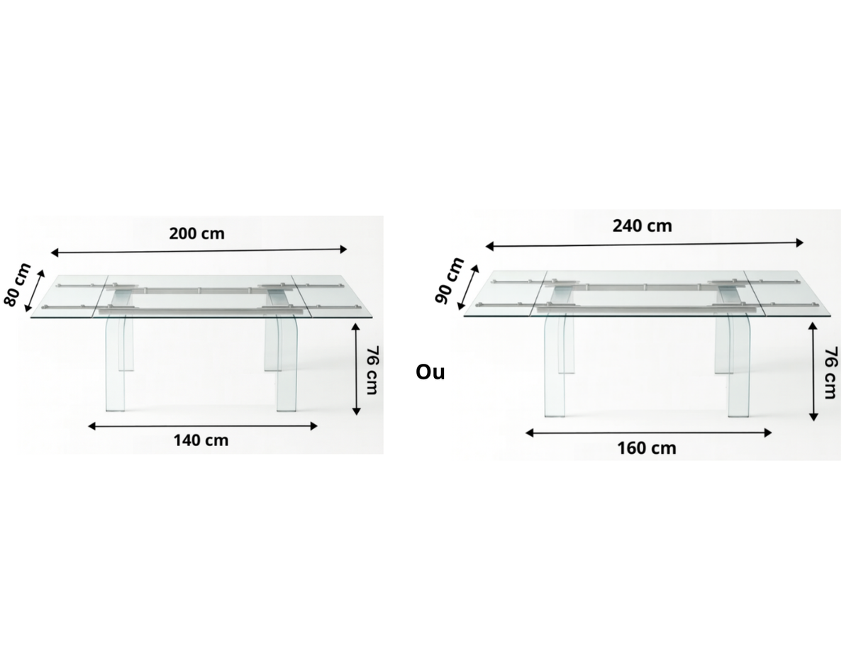 Table en verre extensible pieds transparent - Nelly