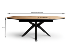 Schéma dimensions d'une table ovale en bois extensible