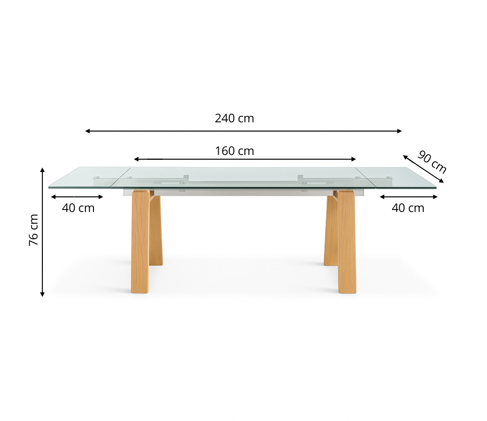 Table à manger en verre et bois extensible - Wilson