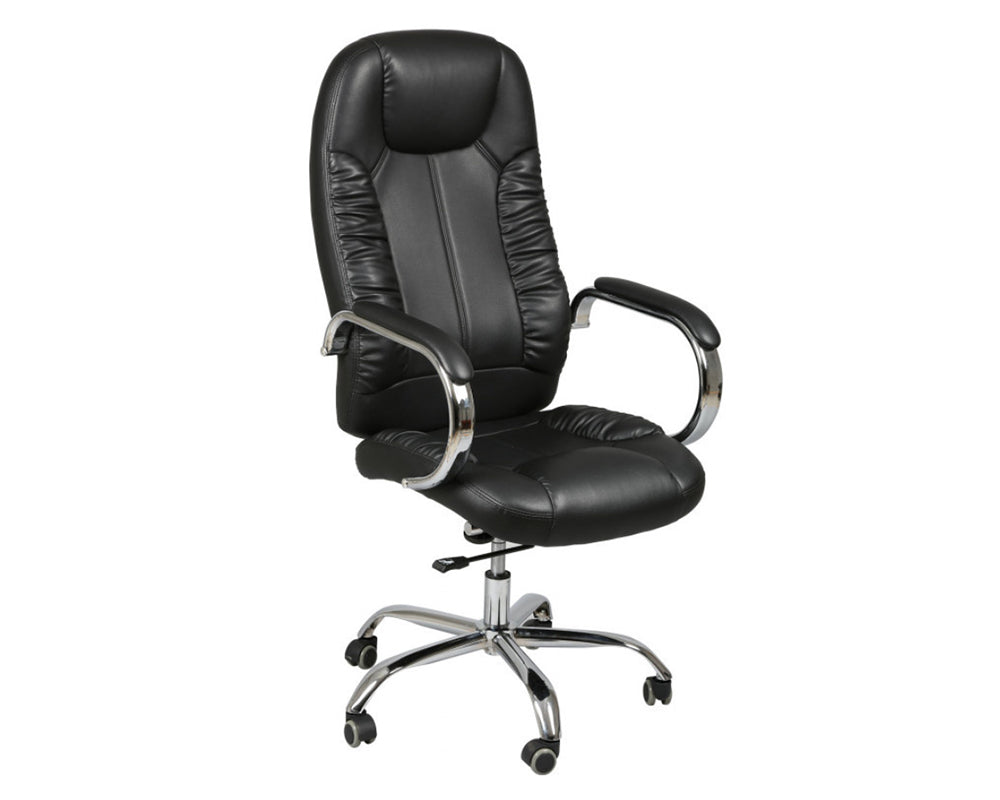 Fauteuil bureau design simili cuir noir sur roulettes pivotant - Rousseau - Souffle d'intérieur