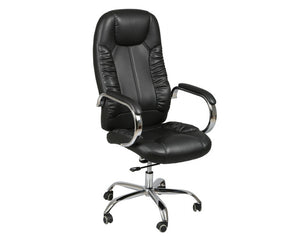 Fauteuil bureau design simili cuir noir sur roulettes pivotant - Rousseau - Souffle d'intérieur