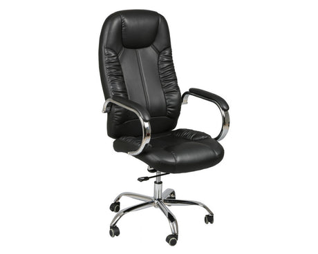 Fauteuil bureau design simili cuir noir sur roulettes pivotant - Rousseau - Souffle d'intérieur
