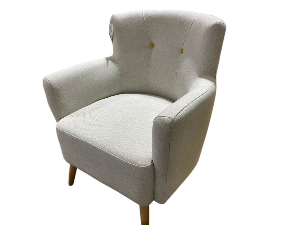 Fauteuil crapaud tissu beige pieds bois clair - Souffle d'intérieur