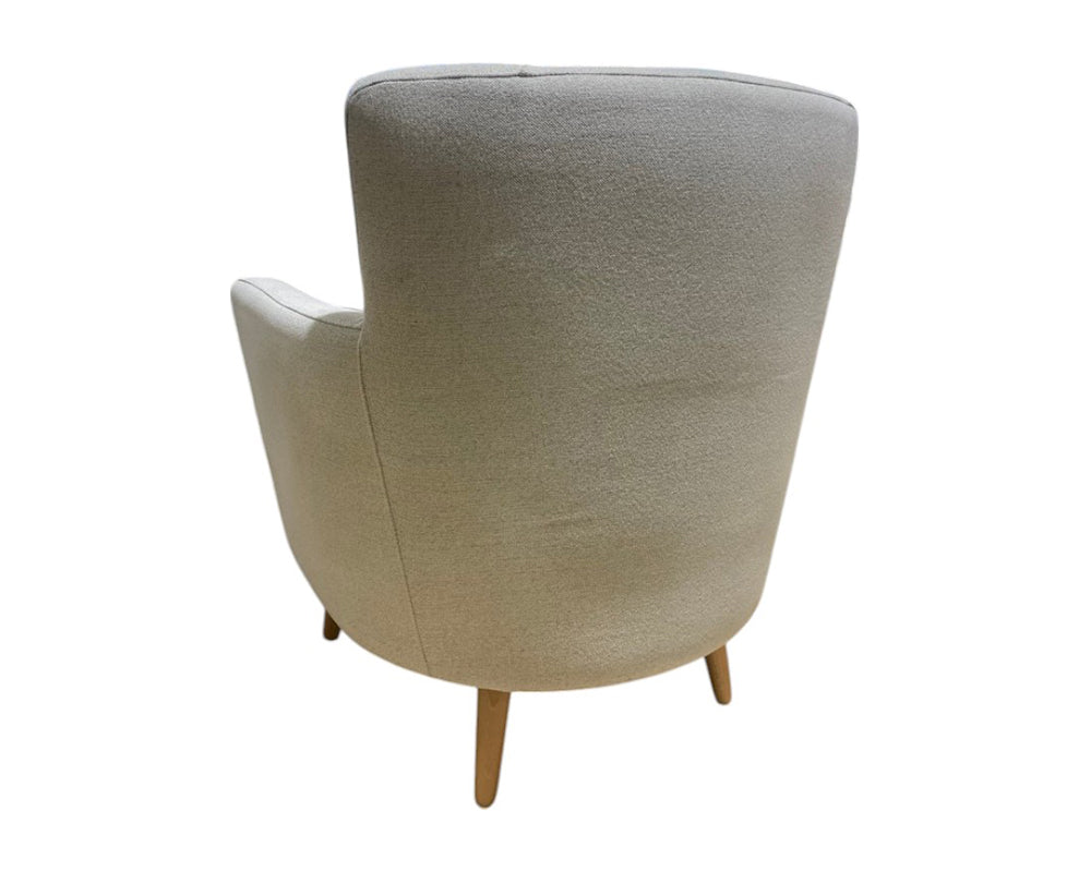 Fauteuil crapaud tissu beige pieds bois clair - Souffle d'intérieur