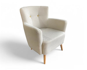 Fauteuil crapaud tissu beige pieds bois clair - Souffle d'intérieur