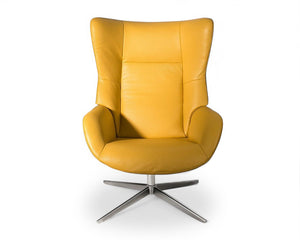 Fauteuil inclinable en cuir jaune pieds métal design - Faustine-SOUFFLE D’INTÉRIEUR