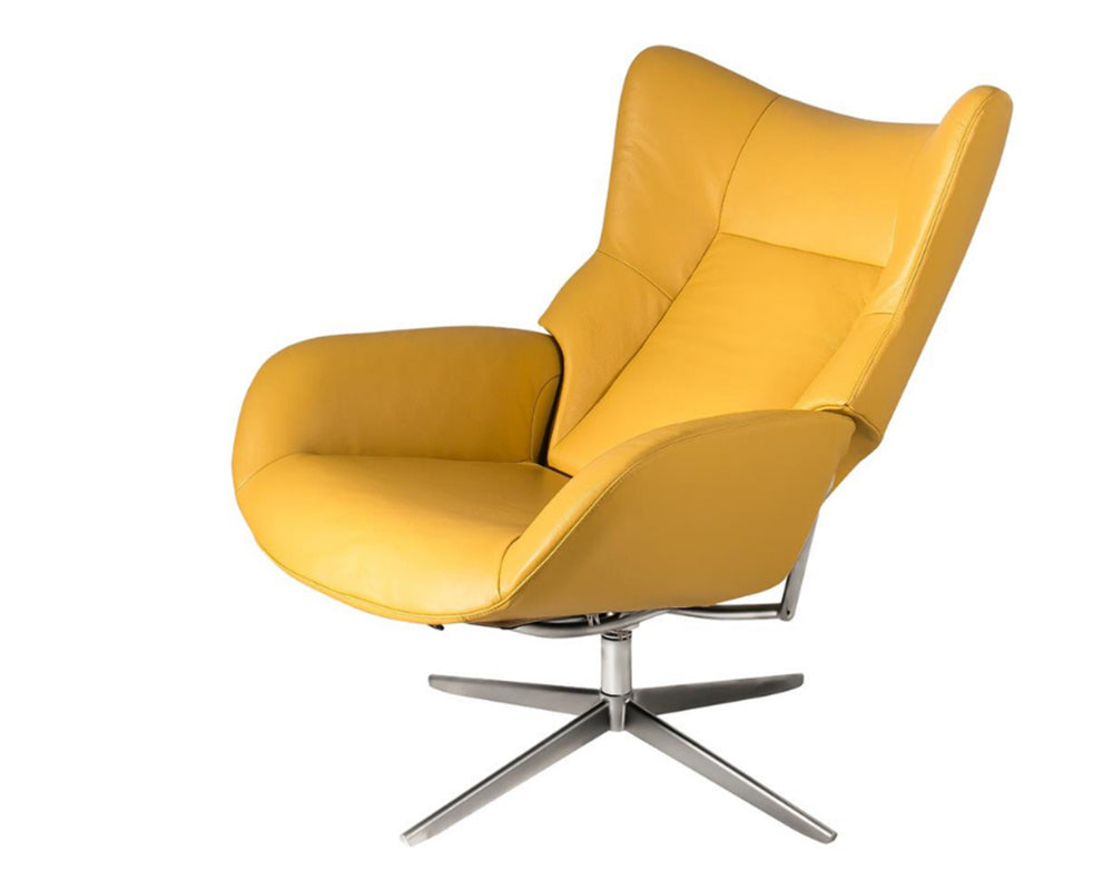 Fauteuil inclinable en cuir jaune pieds métal design - Faustine-SOUFFLE D’INTÉRIEUR