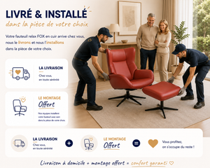 Fauteuil cuir relaxation avec pouf - Fox - Kebe
