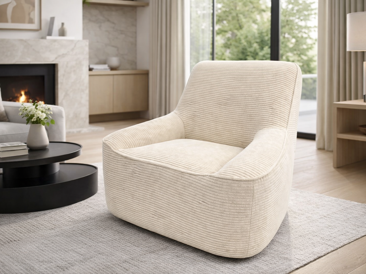 Fauteuil en velours côtelé beige pivotant - Marco