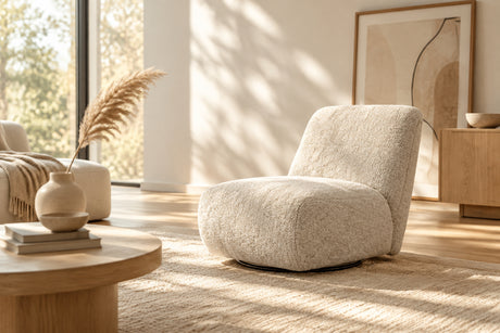 Fauteuil pivotant 360° Lysandra en tissu bouclette
