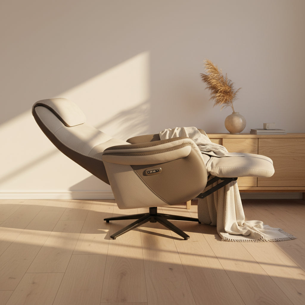 Fauteuil relax électrique bi-moteur Zenith – détail commande et dossier actif