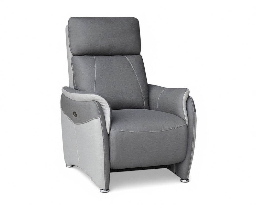 Fauteuil relaxation électrique tissu effet cuir gris - Calvin-Fauteuils-SOUFFLE D’INTÉRIEUR