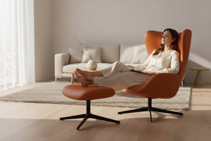 fauteuil en cuir relax avec pouf