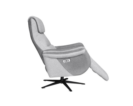 Fauteuil relax électrique tissu gris pieds métal design ouverture - Souffle d'intérieur - Centrelec
