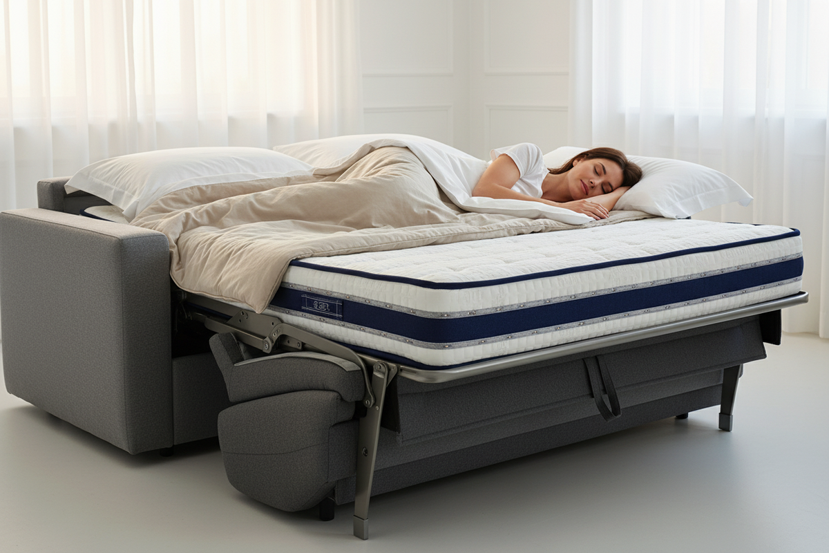 canapé-lit rapido convertible gris avec matelas 21 cm