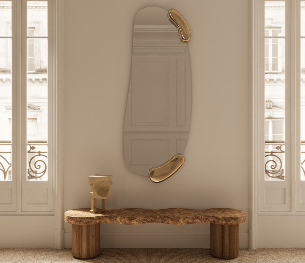 Grand miroir d'angle en bois