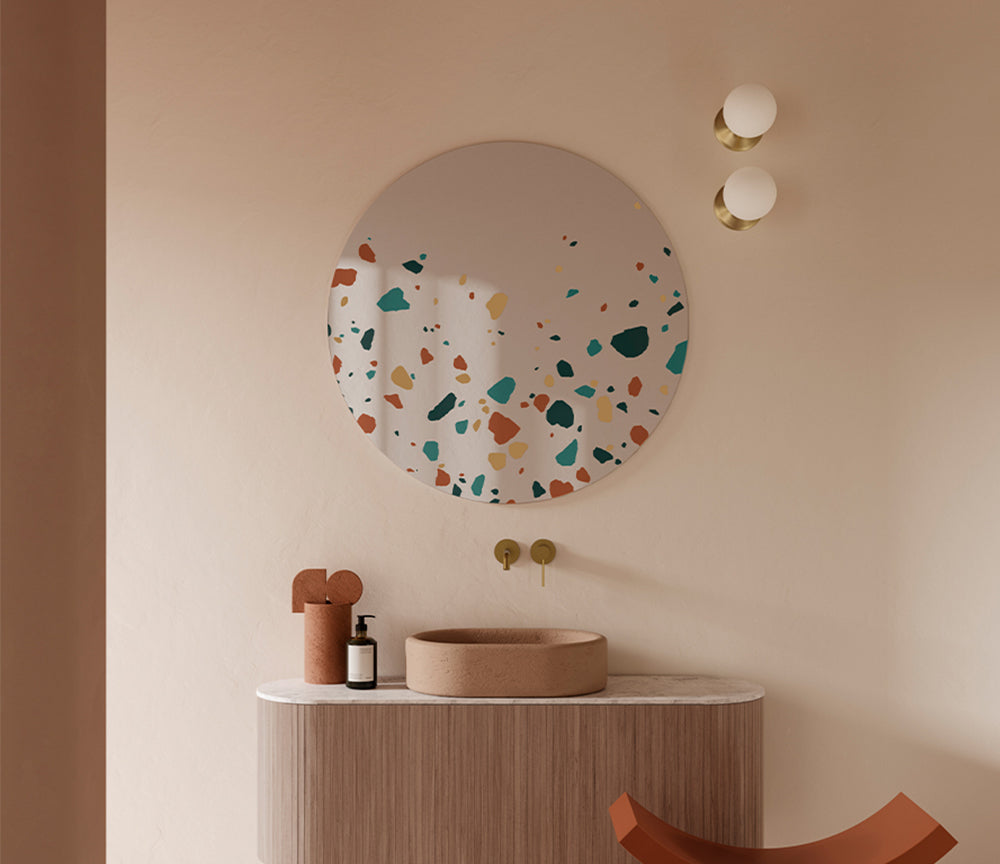Grand miroir rond motif terrazzo coloré diamètre 100 cm – vue de face