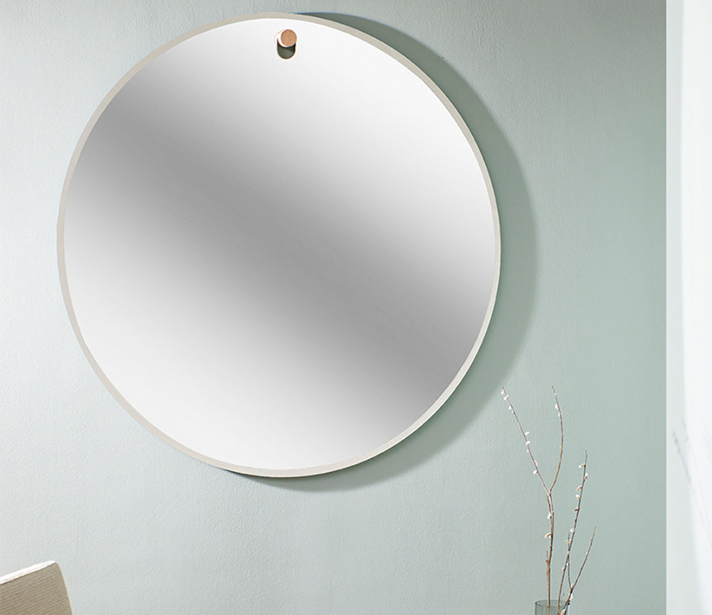 Grand miroir rond sans cadre suspension chêne Globo diamètre 123 cm – vue de face