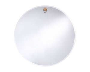 Grand miroir rond design Globo – vue de face – bouton naturelle – contour blanc