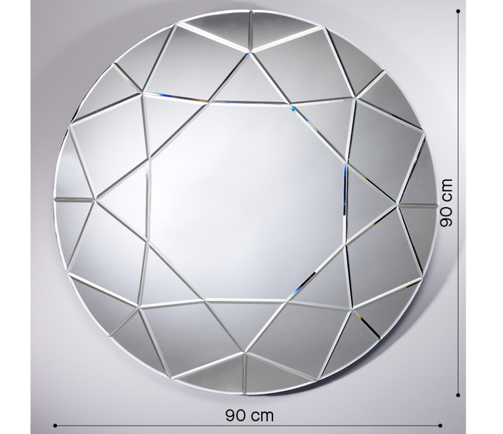 Miroir rond mural design moderne forme de diamant 90cm - Tal
