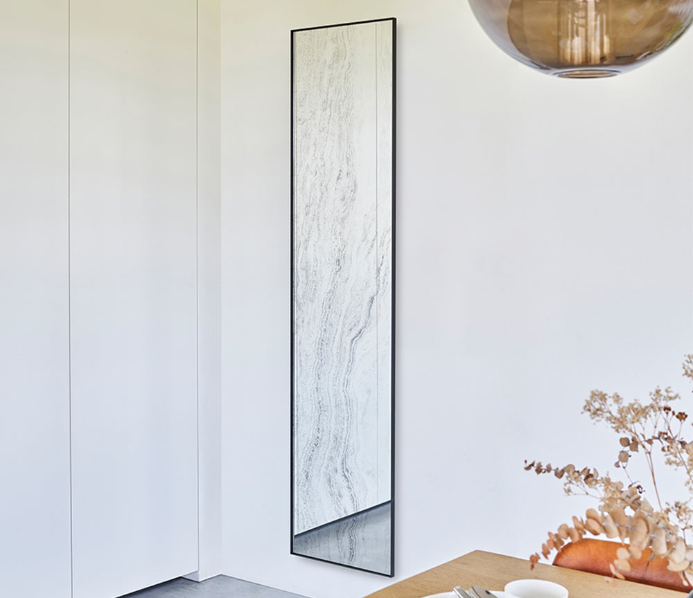 Miroir mural élancé verre sérigraphié travertin Travertin 41x174 cm – vue de face