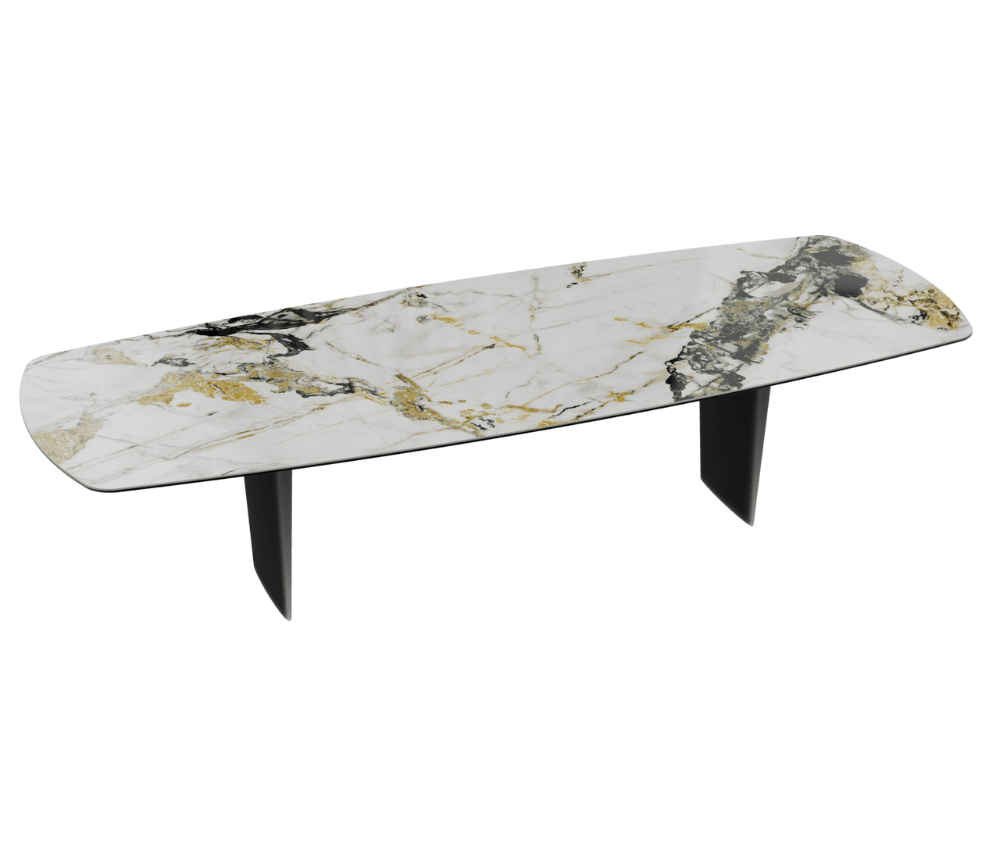 Grande table plateau céramique de salle à manger fixe marbre brillant - Philippe