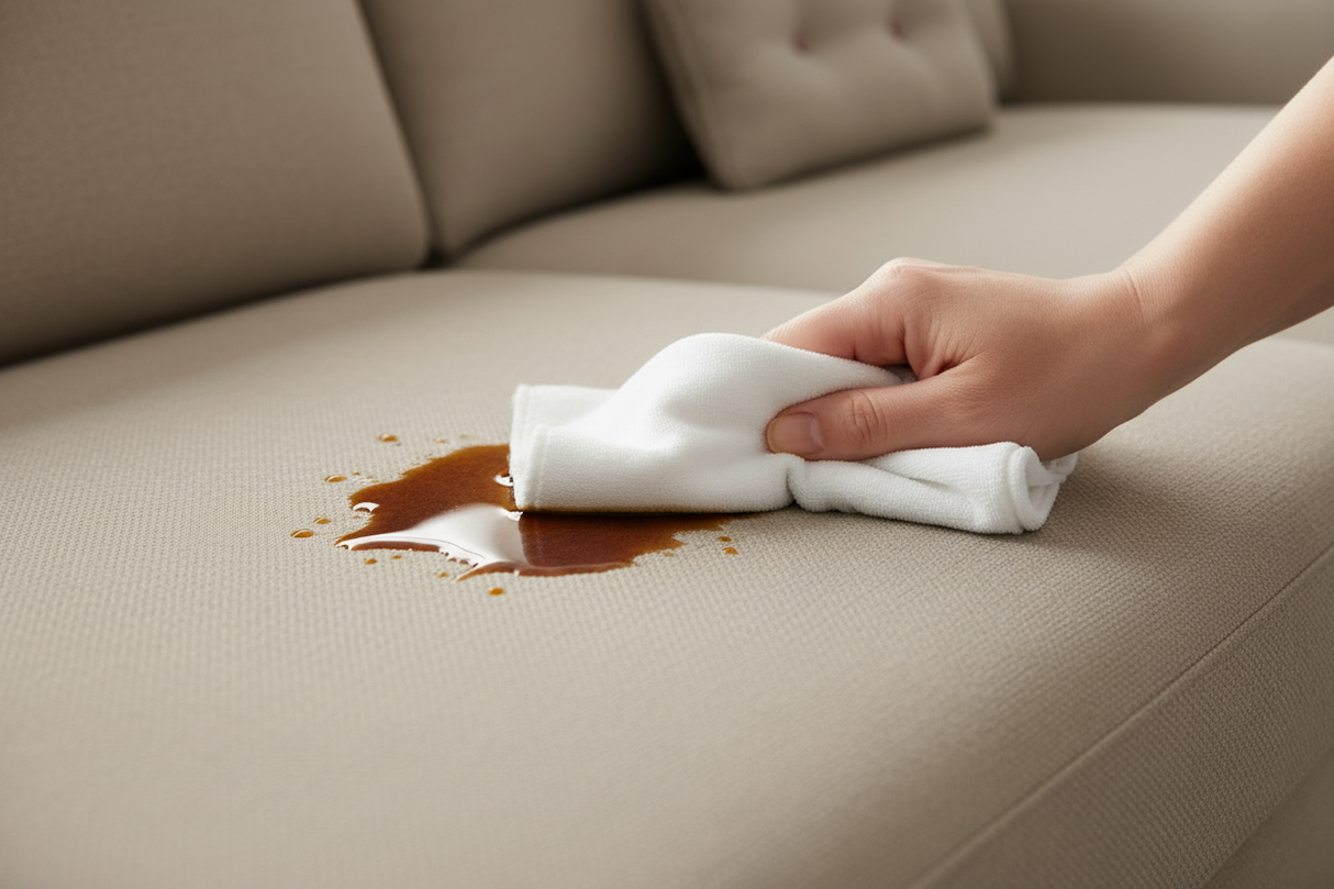 Gros plan traitement anti-taches canapé beige