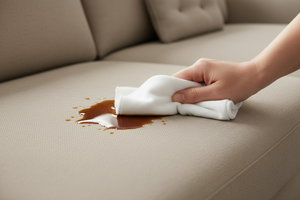 Gros plan traitement anti-taches canapé beige