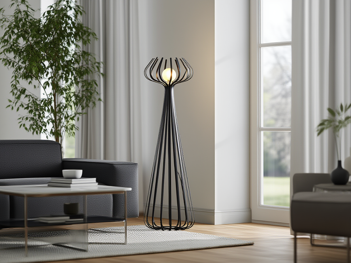 Lampadaire de salon noir Bulbana – vue en situation salon