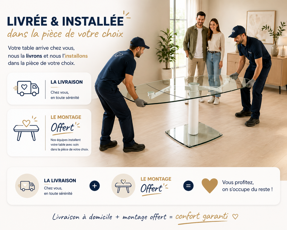 Table à manger extensible en verre pied central - Gia