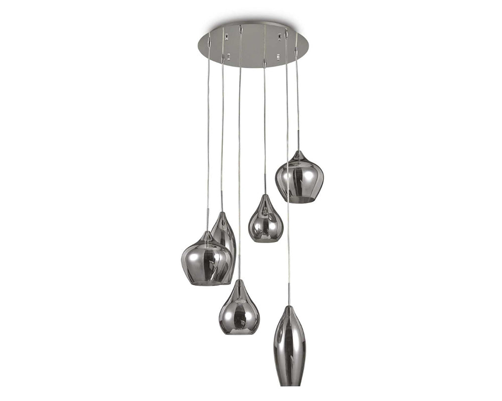 Lustre moderne design Sofia – vue 3/4 – verre soufflé fumé – base chromé
