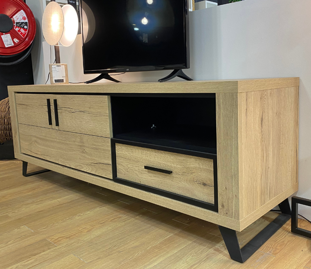 meuble tv industriel bois massif pieds métal noir - Souffle d'intérieur - Lievens - Roxanne
