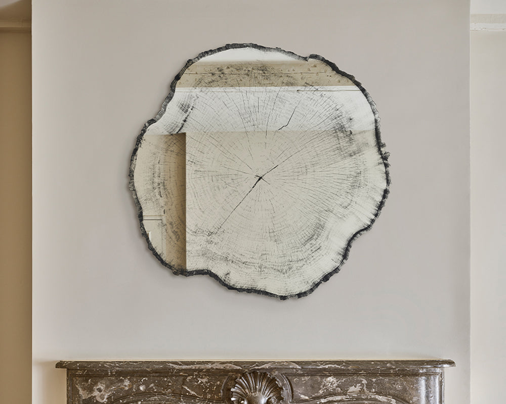 Miroir rond mural design Arbo en situation – salle à manger – vue de face