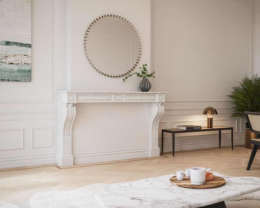Miroir rond cercles dorés Ray – vue en situation salon