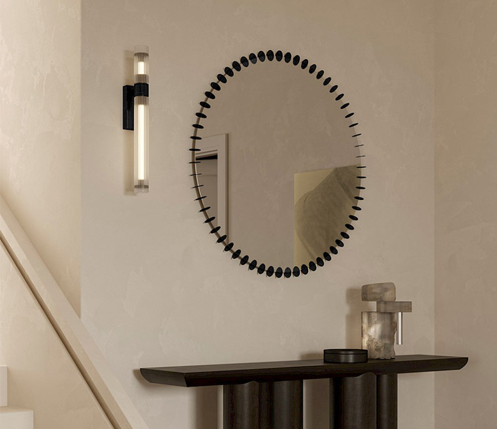 Miroir rond cercles métalliques noirs Ray – vue en situation salon