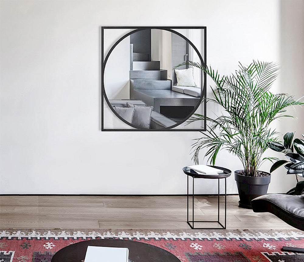 Miroir rond cadre carré noir Circo 90x90 cm – vue de face